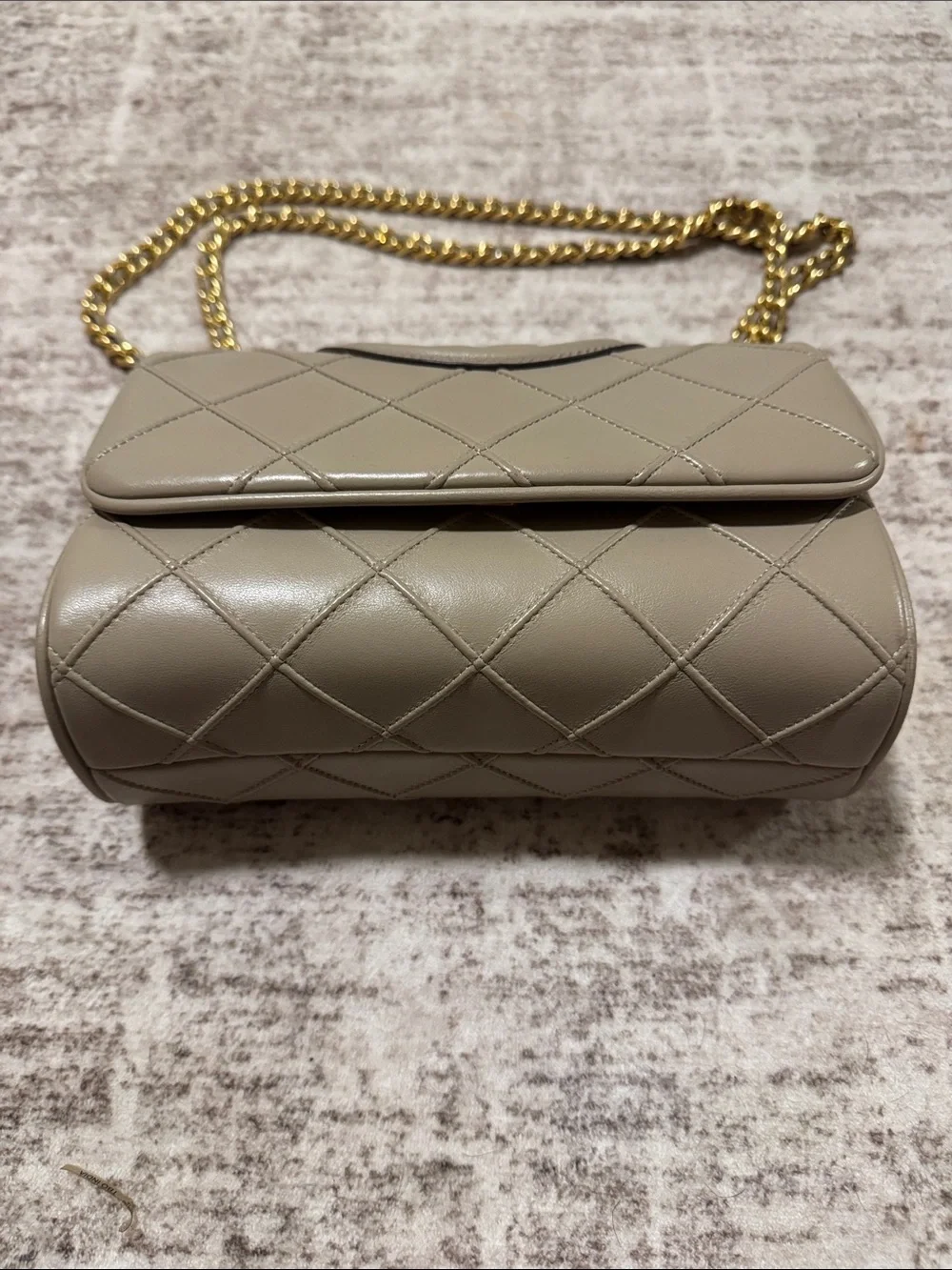 Tory Burch Quilted Taupe Leather Chain Shoulder Bag